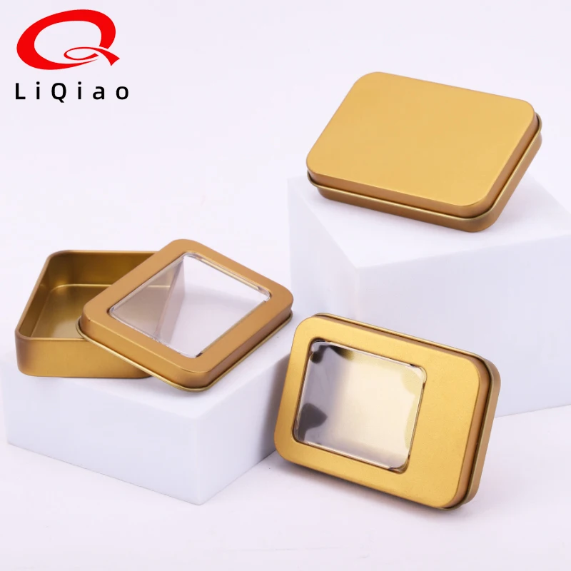 87*60*18MM golden windowed tin box custom mint candy tin small square box