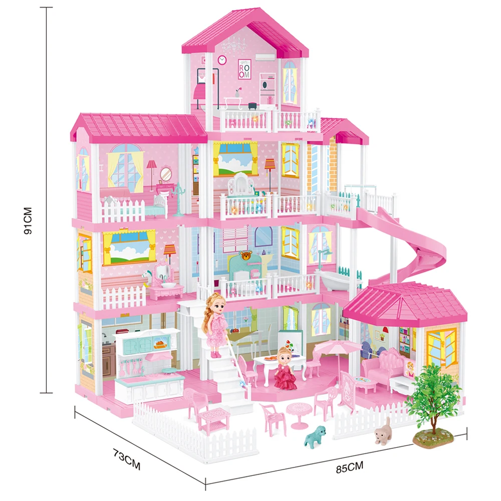 
Huiye 2020 large Doll House kit Pink Toys baby doll for kids house diy big doll house children accessories casa barbie 