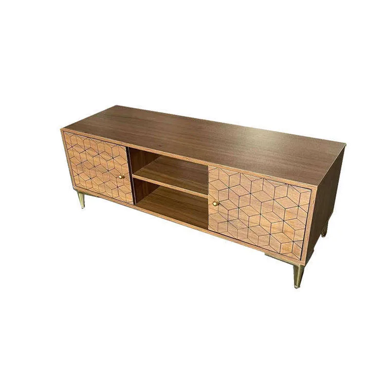 Metal feet tv cabinet modern with silk print doors living room furniture with storage cabinet