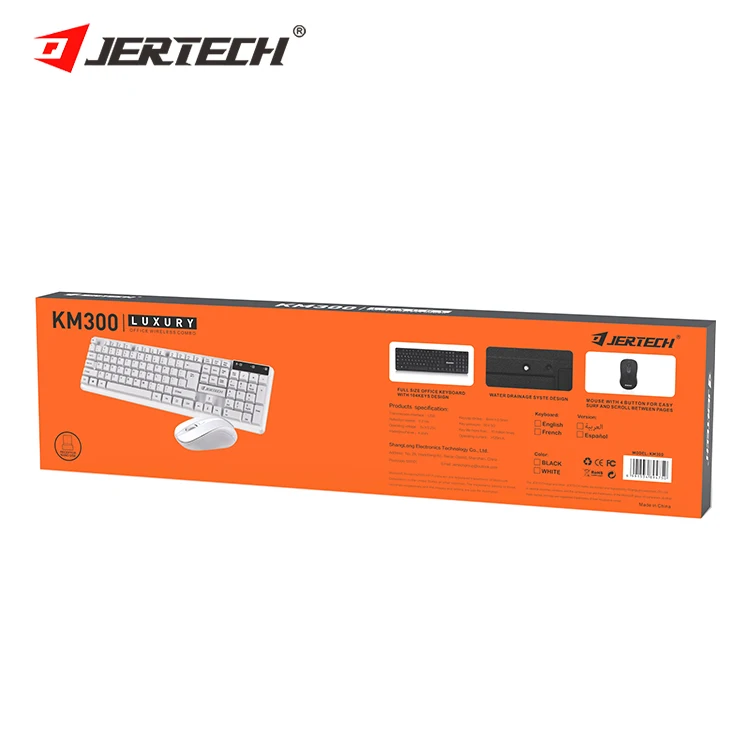 JERTECH KM300 Black White Keyboard 2.4G Customized Mini Computer Office Gaming Wireless Keyboard and Mouse