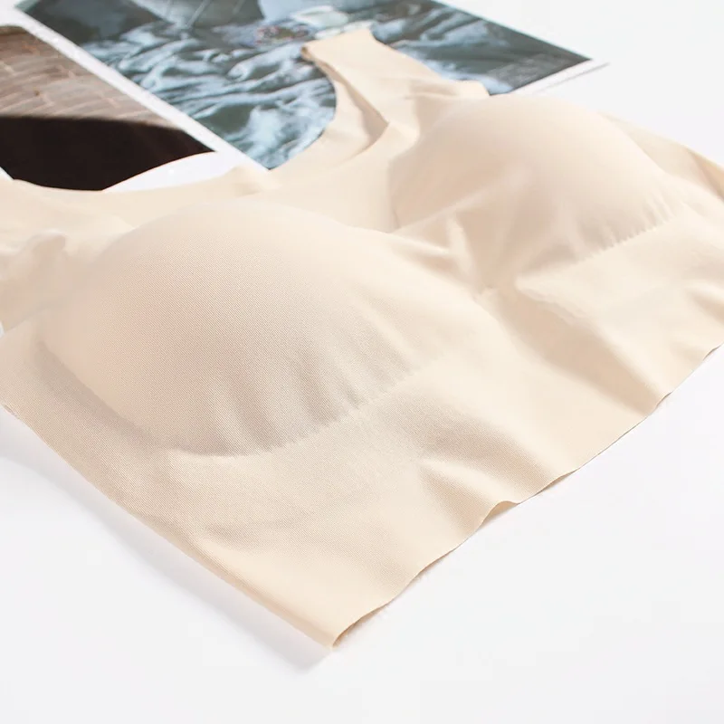 Wholesale high quality laser cut one piece seamless bra natural sleep wireless bra invisibles underwear ice silk bra