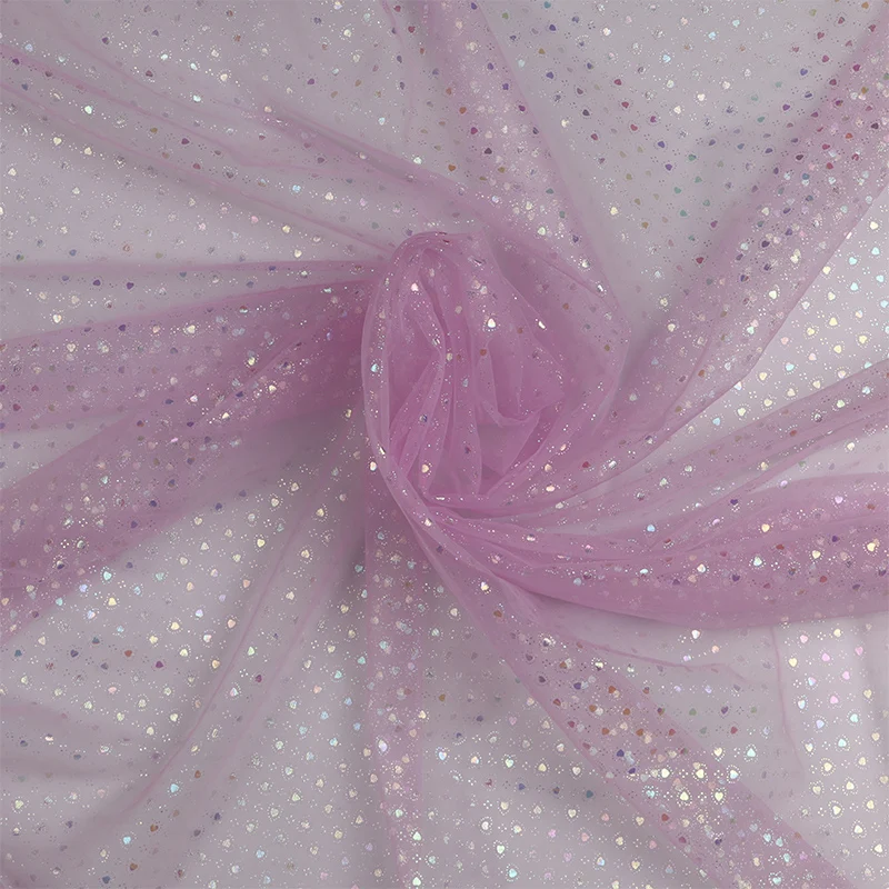 Красивая нейлоновая сетчатая блестящая сетчатая тюлеобразная ткань с любовным узором вышивка кружевная ткань для одежды платье