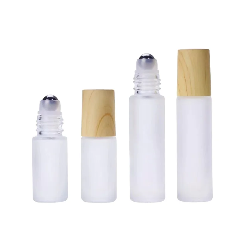 Wholesale  Mini Essential Oil Empty Roll  Bottle Dispenser  Glass 5ML 10 ML Wood Bamboo Perfume Bottle