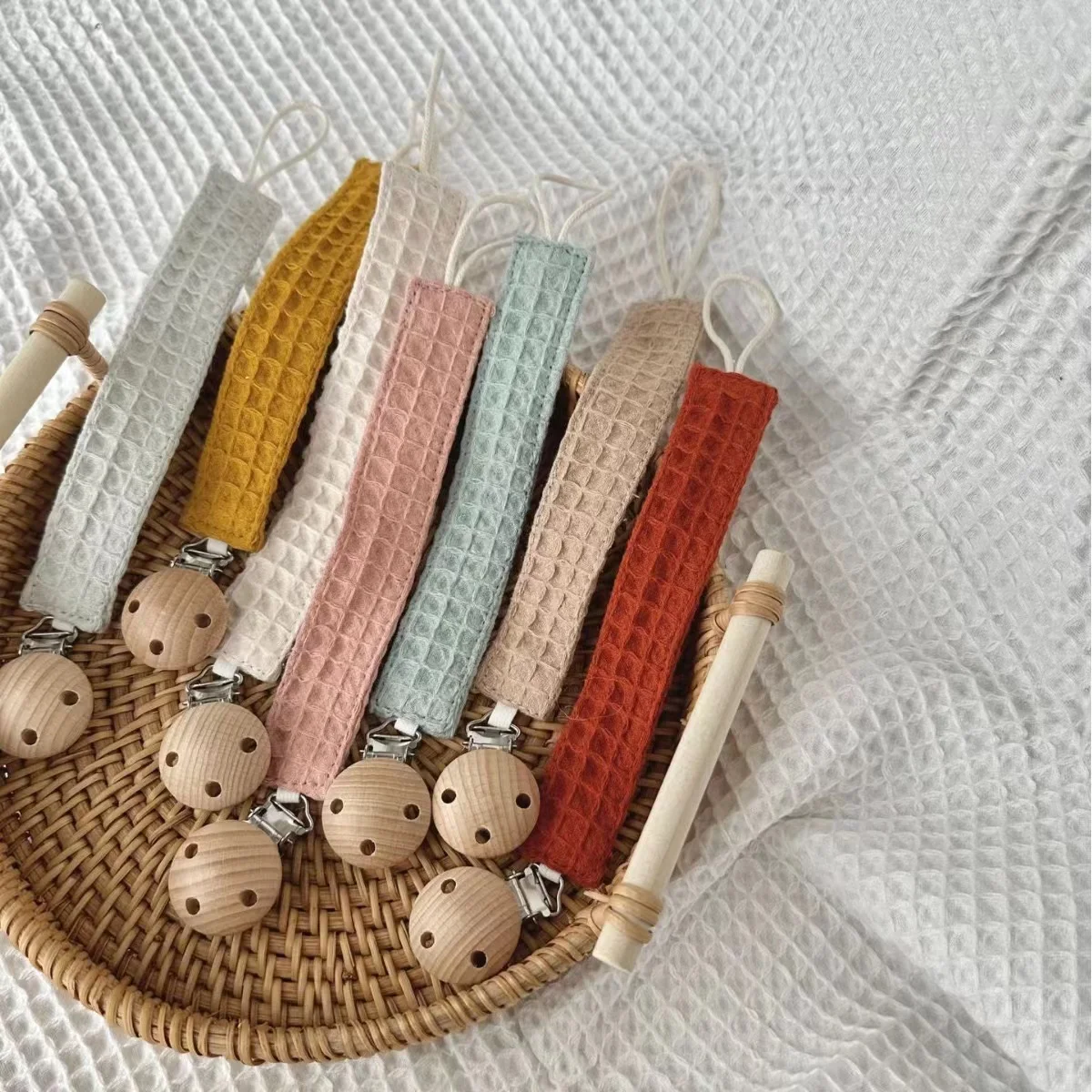 Лидер продаж 100% хлопковая вафельная цепочка для ребенка манекен сосков из бука деревянный зажим