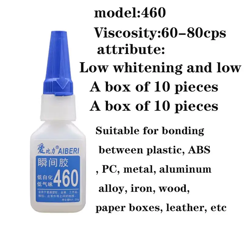 Low Odor 460 Liquid Glue Low Whitening Adhesive for Bonding ABS PC Plastic Metal Leather Wood Etc Instant Adhesives