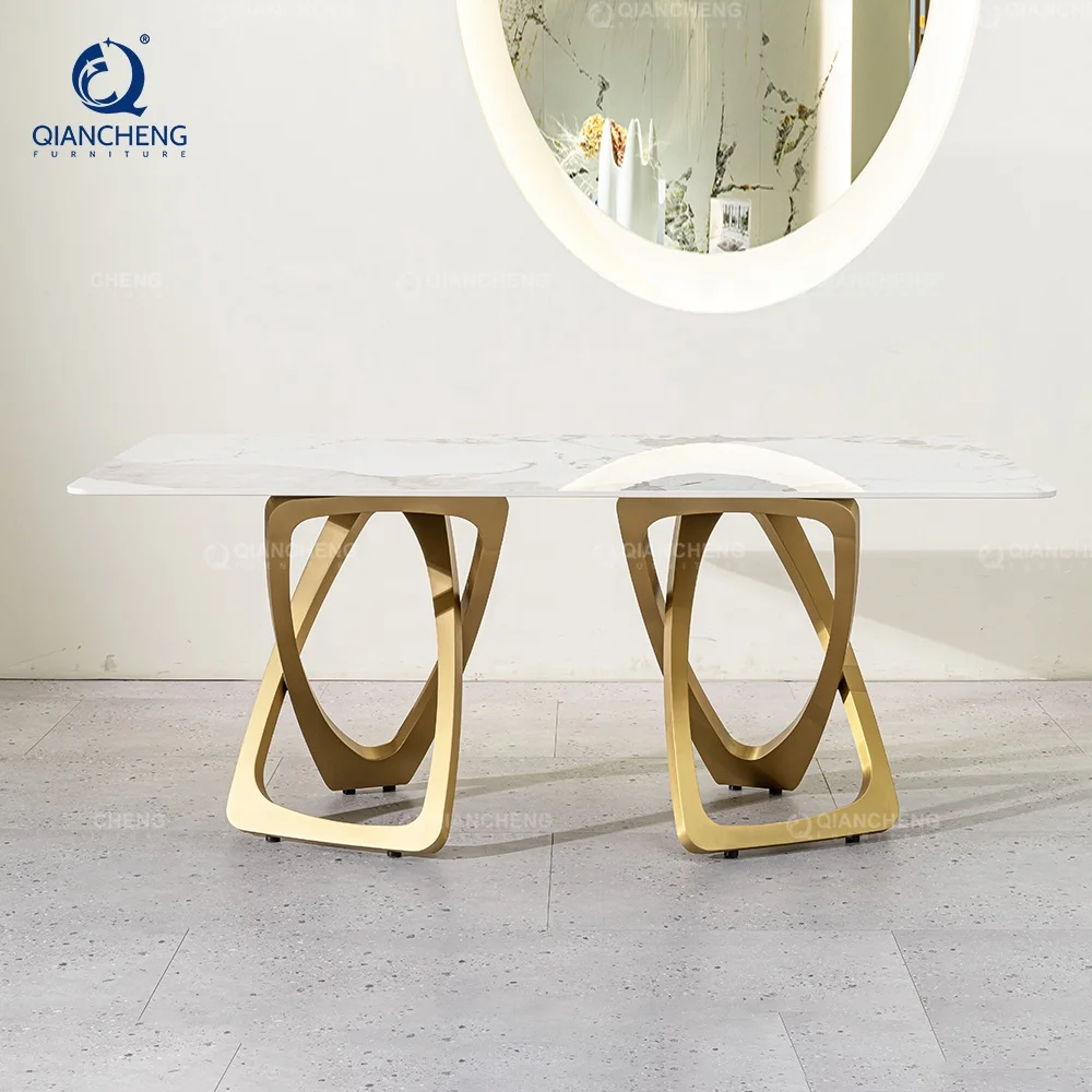 Power sellers chrome mirror luxury stainless steel marble dining set high end modern dinning room restaurant table