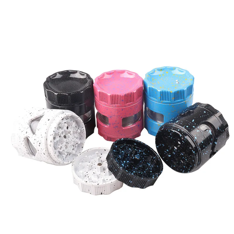 Hot 63mm 4 Layers Ceramic Painted Aluminum Herb Grinder Customized Spice Crusher With Window  Smoke Grinder