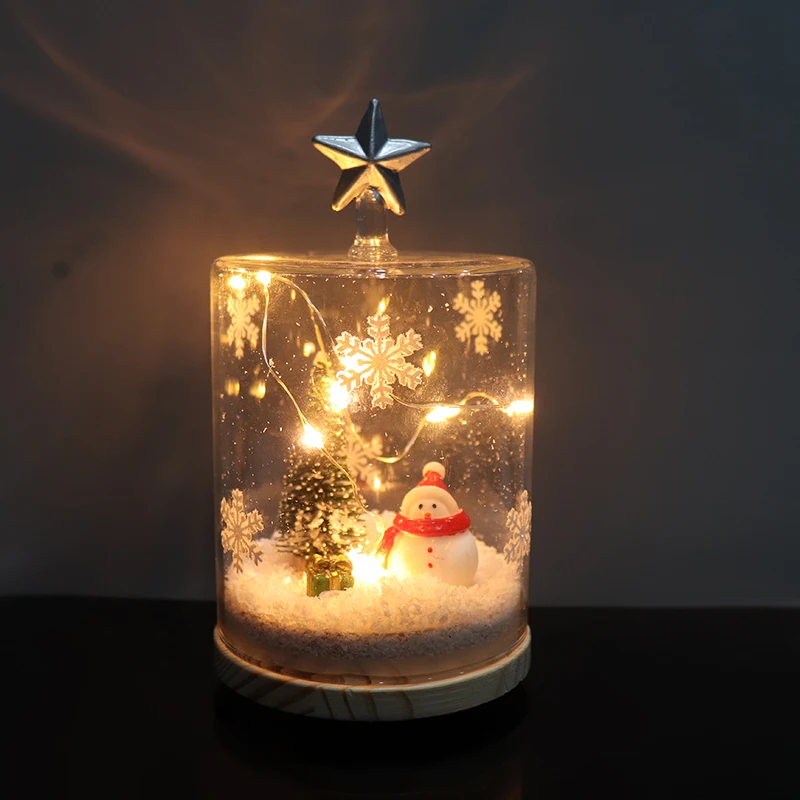 Five-pointed star candlestick Christmas snow light Glass candle holder carved glass candle jar