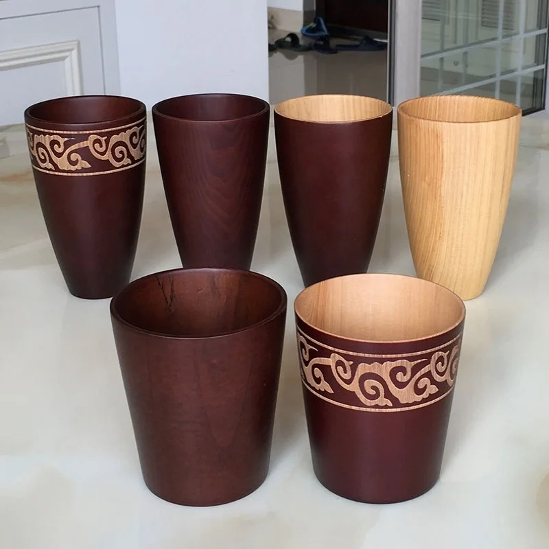 vintage wood grain Big belly wooden coffee tea cup  drink cup bamboo wooden coffee mug