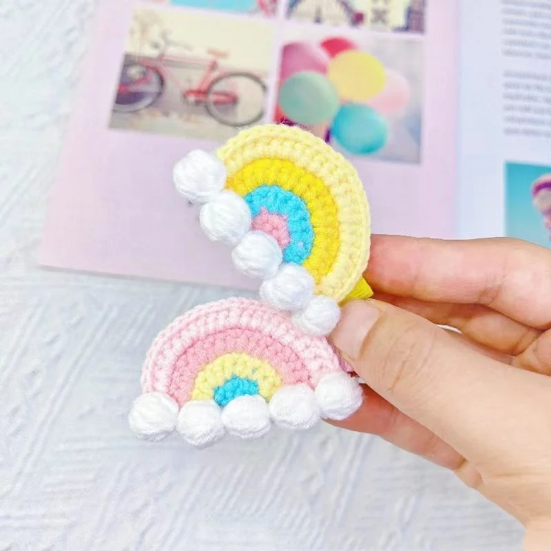 Colorful Wool Crochet Rainbow Hair Accessories Cute Girl Hair Clip Kids Hairpins Baby Headwear Knit Hair Clips for Girls Hairpin