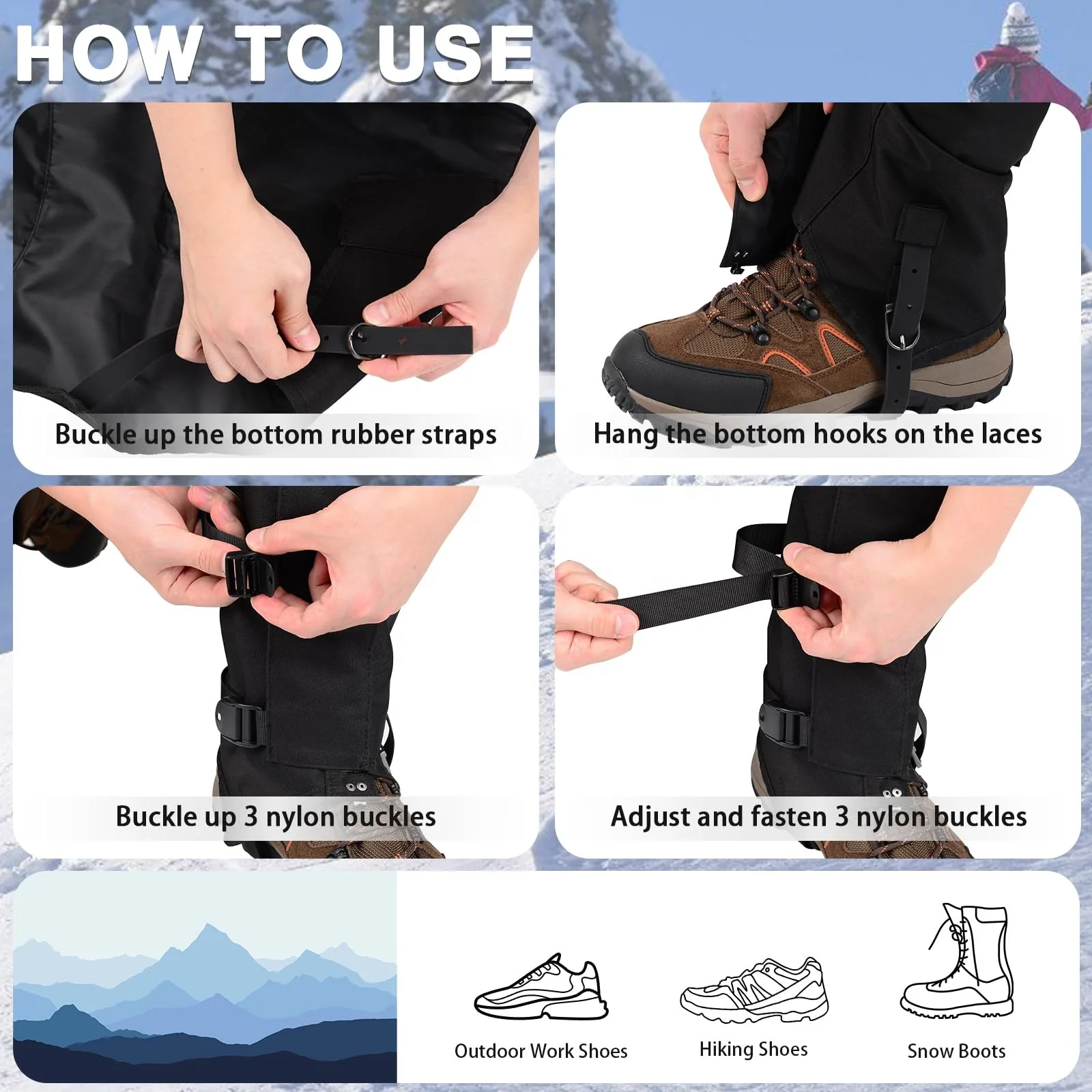 Hikeen Outdoor Climbing Skiing Leggings Cover 1000D nylon Waterproof Gaiters for Hunting