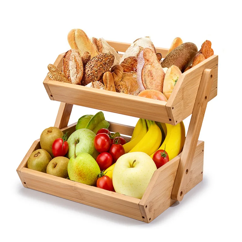 Custom Bamboo 3 Tier Fruit Vegetable Holder Storage Organizer Stand Large Fruit Basket