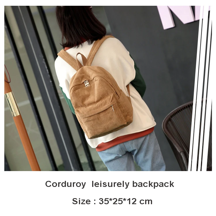 Fabric School Backpack Stripe Girls Casual Daily Bag Corduroy Backpack Bag Wholesale Teenagers Fashion Polyester Backpack