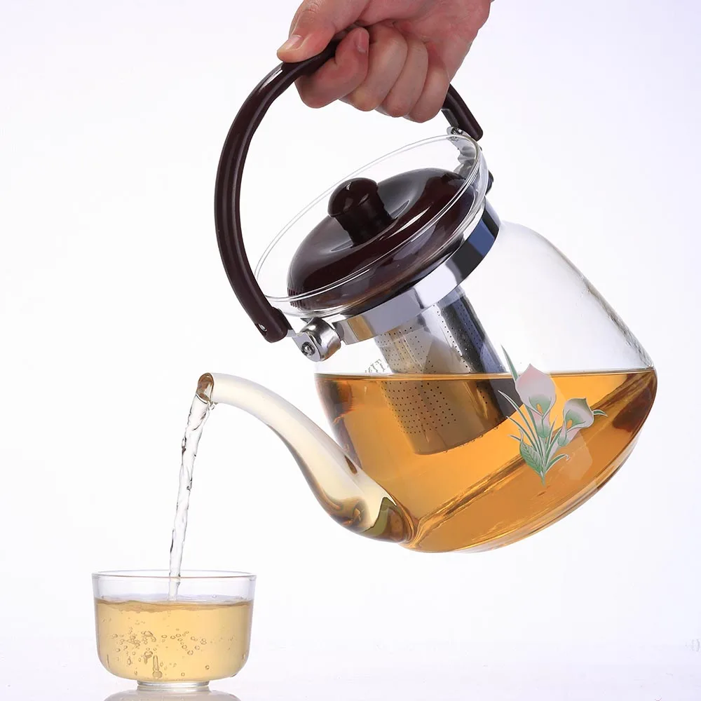 High quality double transparent glass teapot with stainless steel infuser