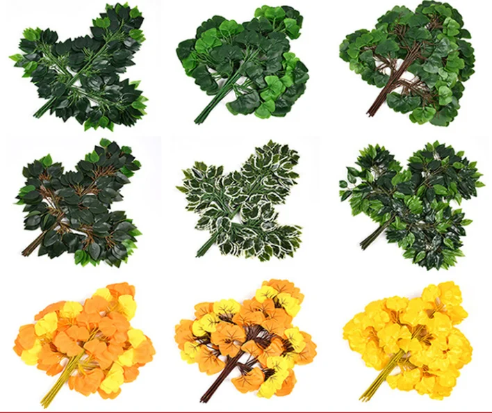 JDWQ Various  Color Artificial Plastic Ginkgo Biloba Leaves Silk Biloba Leaf For home hotel wedding decor