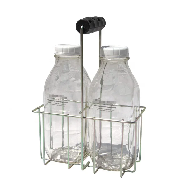 2 cell carrier 32oz square milk bottle high quality glass milk bottle honey bottle