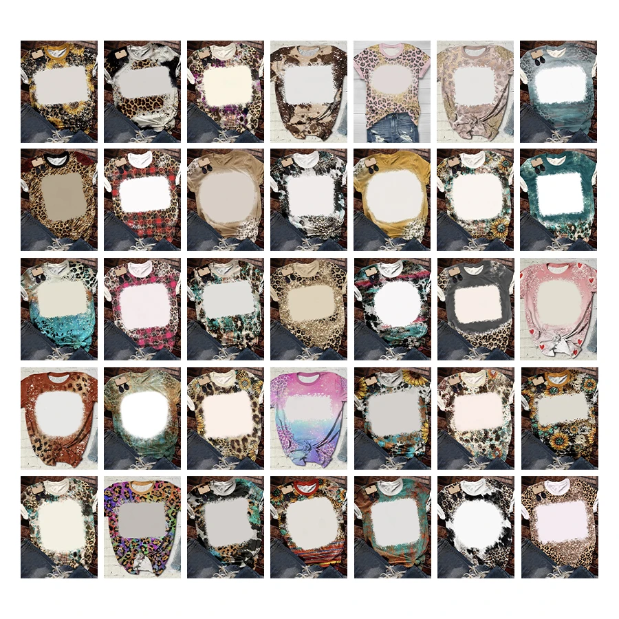 USA Shipping Amazon Hot selling Sublimation Blank Polyester Tie Dye Bleach Leopard Print Customized Logo Bleach TShirts