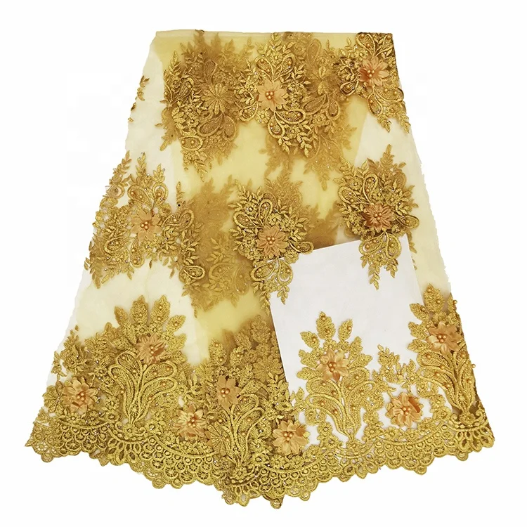 wholesale factory stocks cheap price border lace high quality gold african lace fabric embroidery