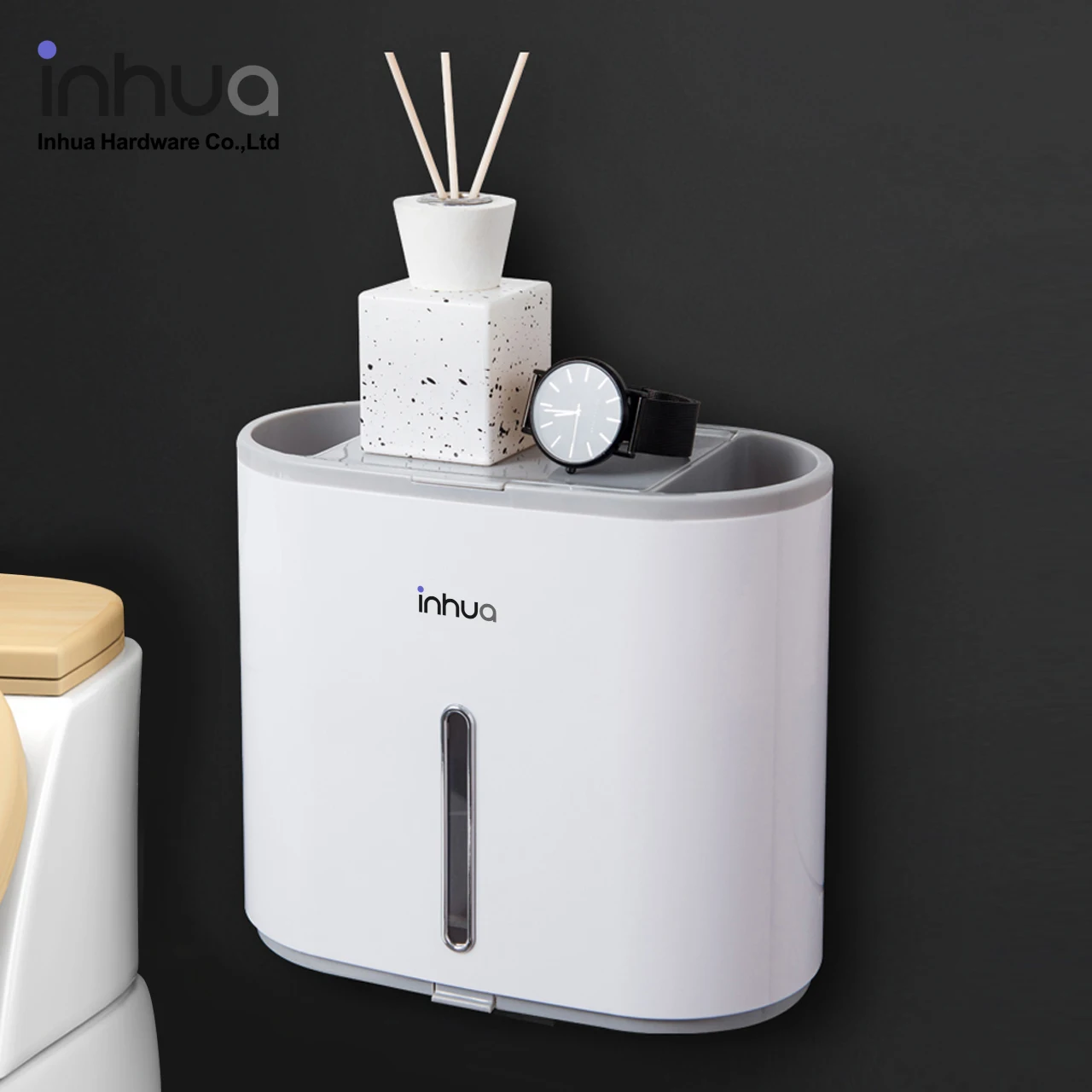 
Simple and stylish multi-purpose bathroom roll paper storage rack wall-mounted tissue box ABS material toilet paper holder 