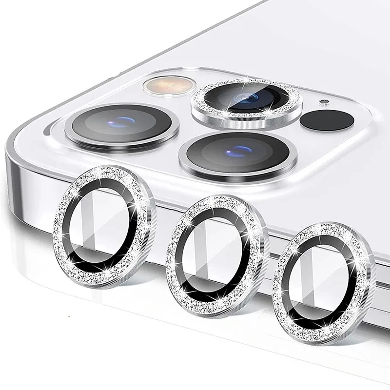Diamond Glitter Camera Lens Protector For iPhone 13 12 Pro Max 13 12 Mini Metal Ring Lens Glass 11 Pro Max Protective Film