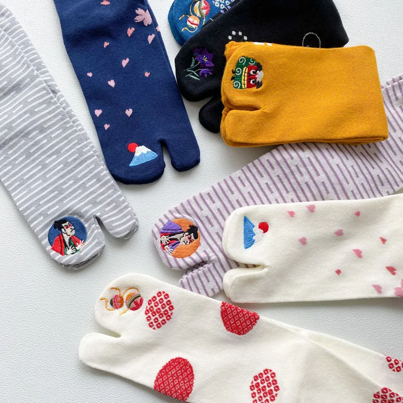 Custom Men Women Cotton Japanese TABI Custom Socks Crew Casual Embroidery Fashion Fancy Toe Sock