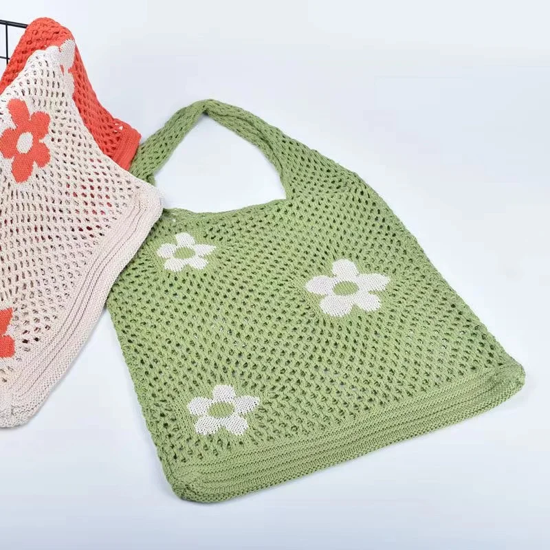 2021 Fashion cotton rope drawstring opening round handle woven mini bucket purse and handbags women summer beach bags