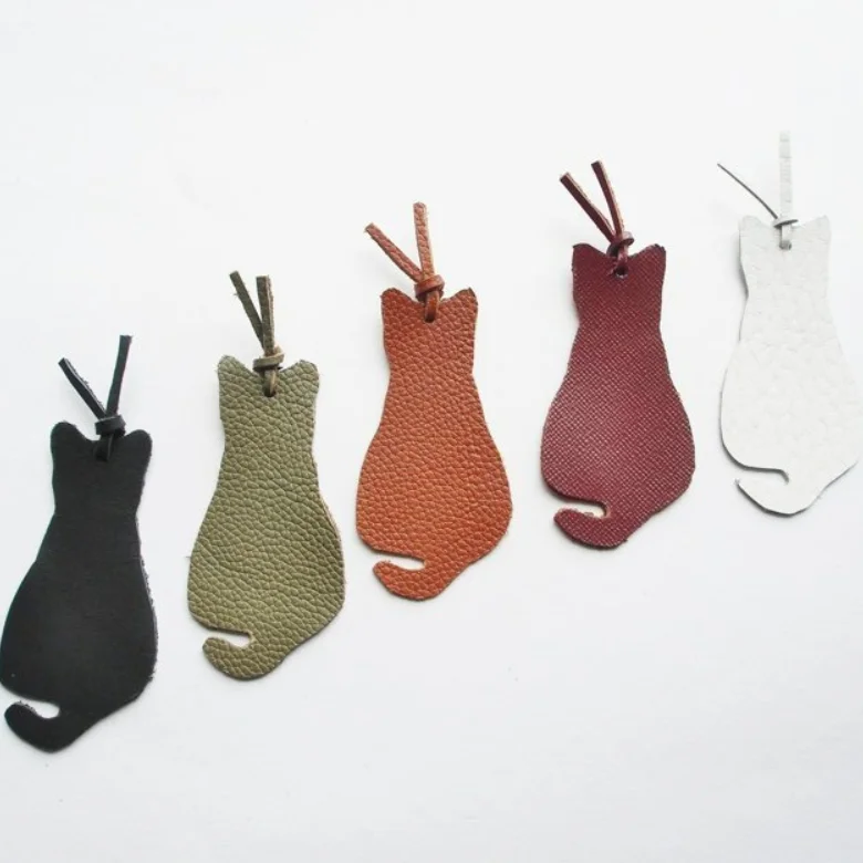 Cat Shape Textured Book Mark Label Cowhide Leather Colorful Lovely Bookmark