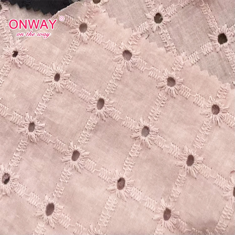 2023 New design Eyelet Fabric 100% Cotton Embroidery voile solid Fabric for Women and Girls Dress
