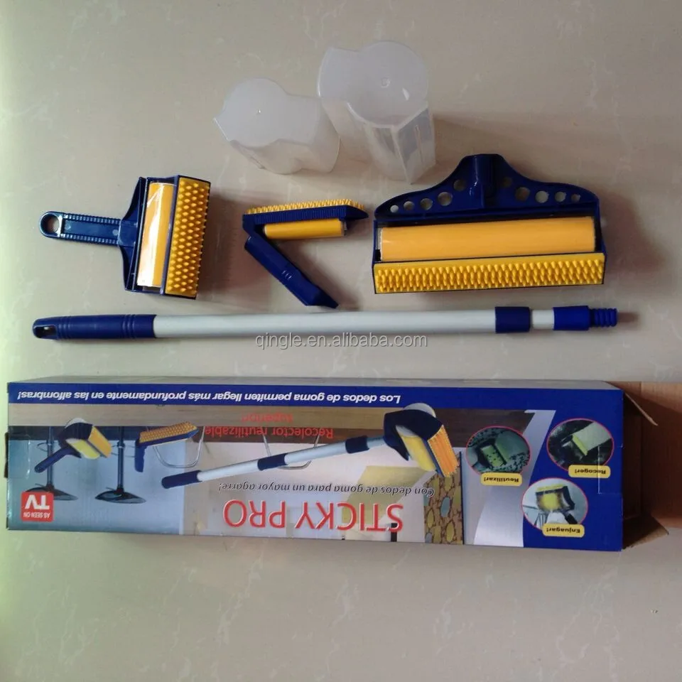 Qingle  magic Reusable Carpet Cloth Washable Sticky Lint Roller with brush Roll duster pet hair cleaner 3 set with long handle