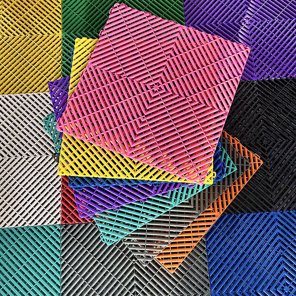 Plastic Garage Floor Tiles Interlocking PVC Garage Floor Plastic Flooring Mats For Car Wash/Car Show/Workshop