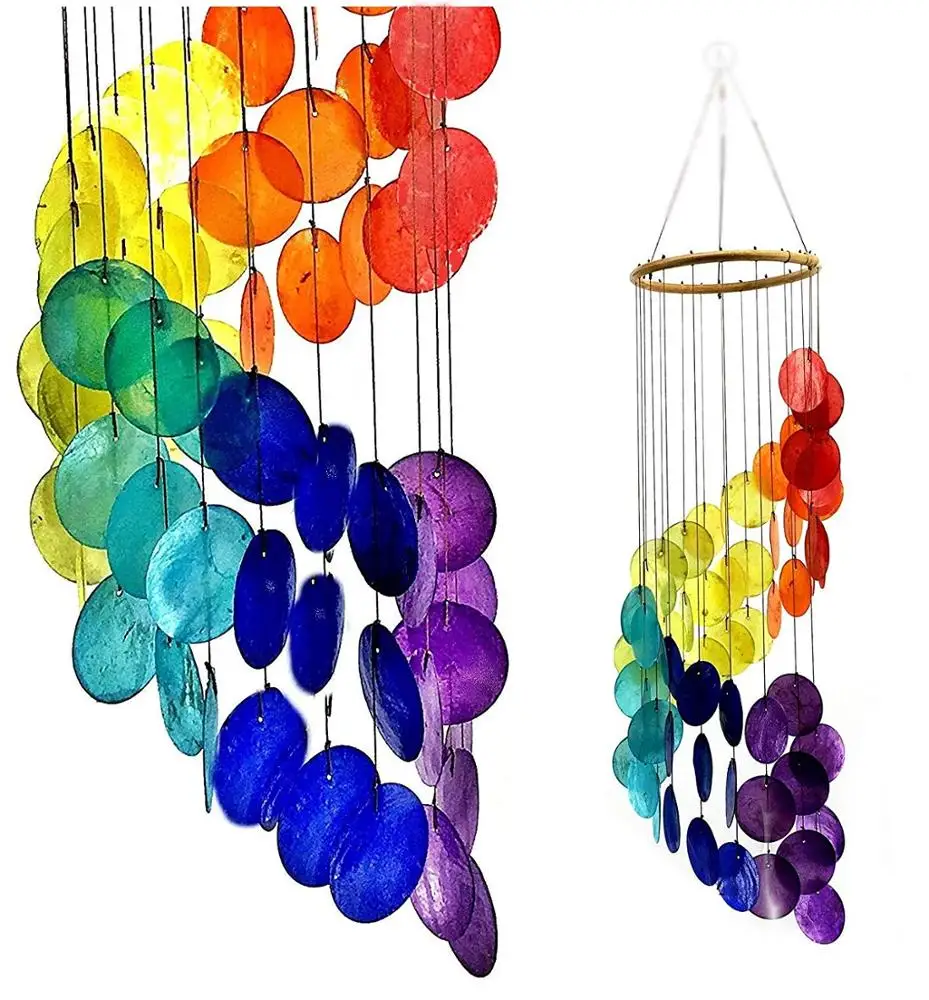 
Capiz Wind Chimes Stained Glass Indoor Outdoor Bell Traditional Handmade Windchime Chime Wholesale OEM Customize LOGO 
