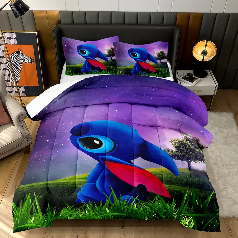 Cartoon 3D little monster Stitch starry sky printed quilt suitable for teenagers fluffy comforter set