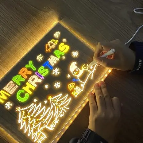 DIY Luminous LED Board Glossy Drawing Board Memo Message Light, Acrylic Dry Erase Board, for bedroom Decor Night Light Kids TOY