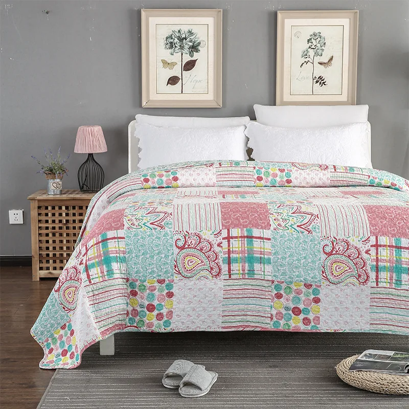 Pastoral Style Printed Patchwork-like Cotton Bedspread Summer Quilt
