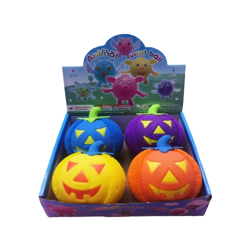 Different Color Hairy Tpr Puffer Ball Toys Squeeze Flashing Halloween Pumpkin Led Spick Puffer Ball Stress Reliever Balls Toy
