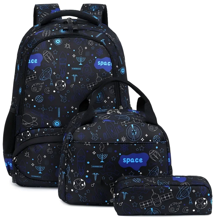 Fashionable Waterproof Student Boy Backpack with Game Machine Pattern Three-Piece Set Including Lunch Bag Stylish School Bag