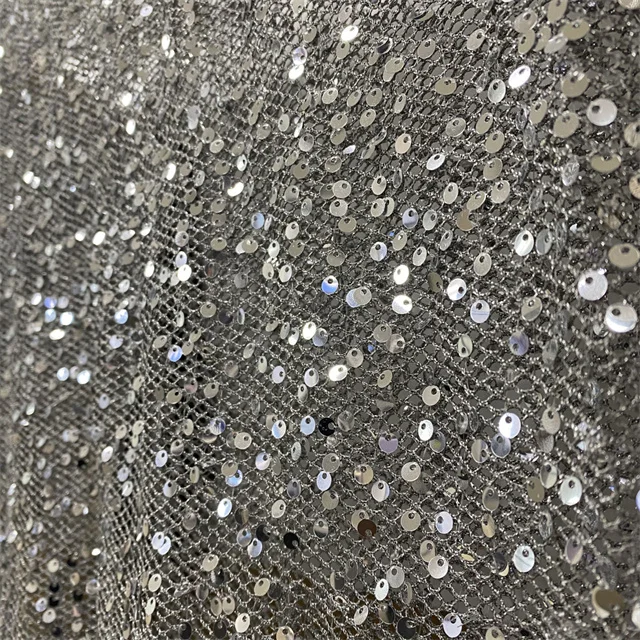 exquisite 5mm silver sequin and silver mesh  Embroidered Sequin fabrics for clothing