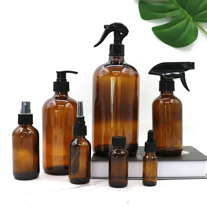 500ml Brown Glass Soap Dispenser Bath Shampoo Bottle Press Pump Lotion Boston Glass foaming hand soap bottle