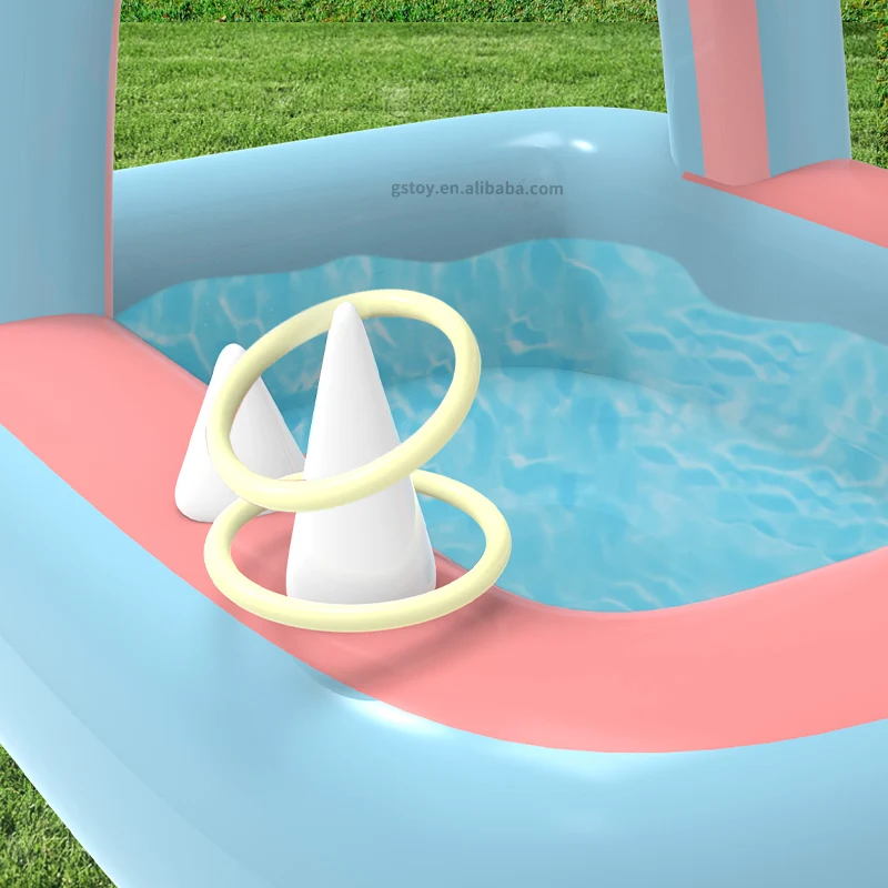Outdoor yard inflatable kids pool sprinkler splash hippo cartoon multifunctional throw game water play inflatable pool for kids