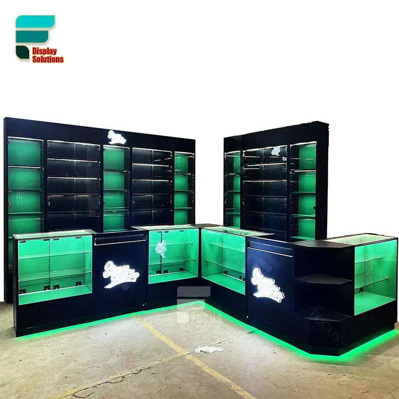 Retail Shisha Supplies Case 360 Degree Glass Showcase Smoke Shop Showcase Led Display Tobacco Shop Shelf Interior Fixture
