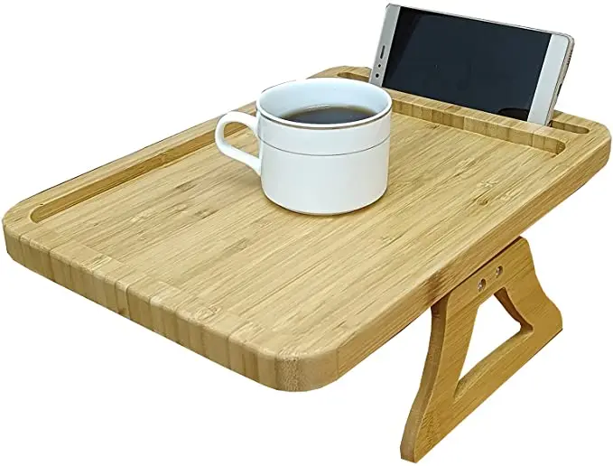 TV Snack Sofa Tray Sofa Arm Clip Table Durable Bamboo Sofa Tray Space-Saving & Practical Couch Table