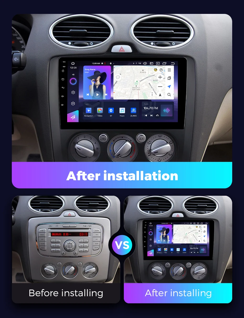 NaviFly NF newest Android qled screen 360camera car play  autoFor Ford Focus 2 2004-2011 support steering wheel control