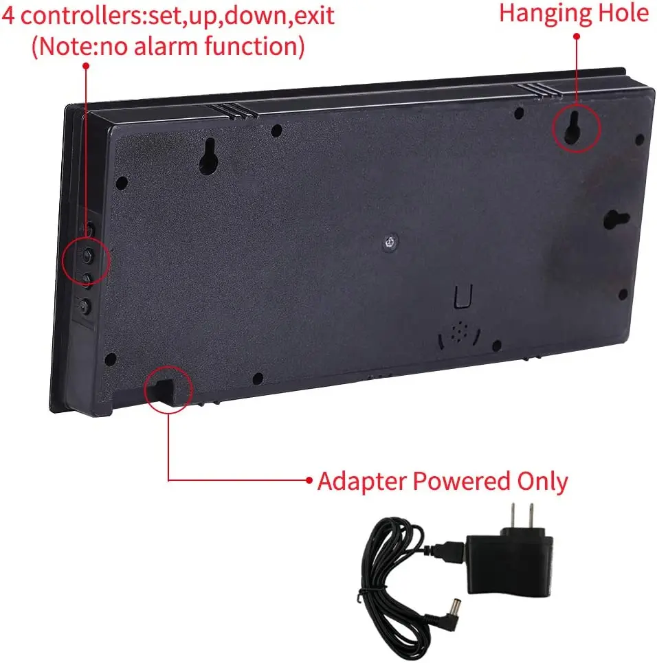 LED Digital Wall Clock Large Display with Indoor Temperature Date and Day of Week Electric Wall  Mounted Desk Clock Timer