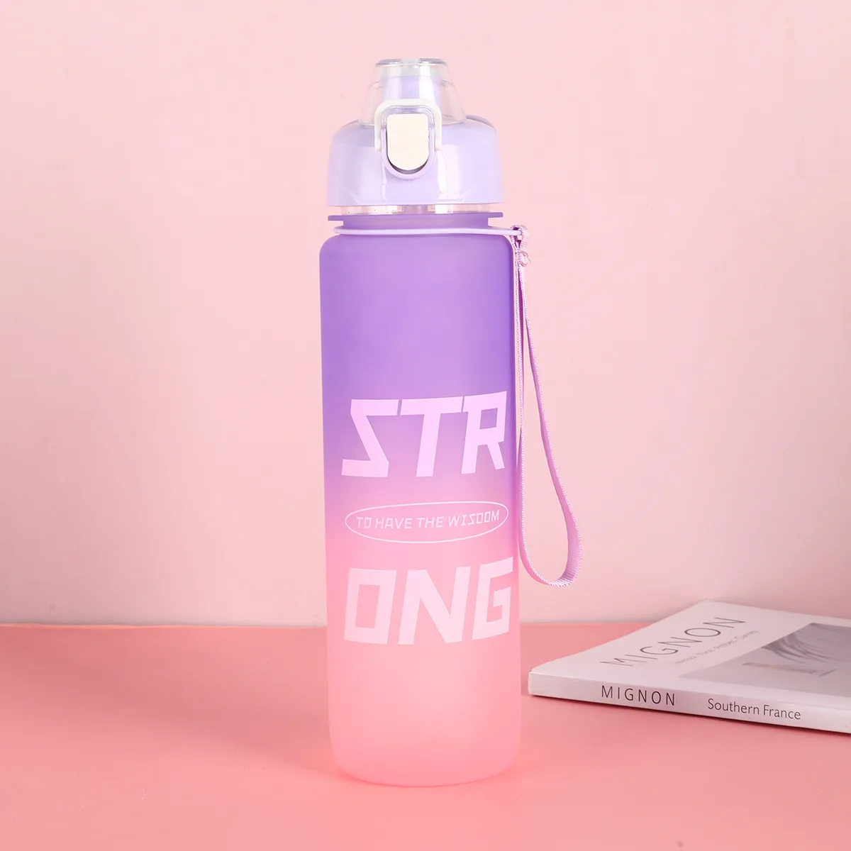 1000Ml Plastic Gradient Color With Rope Handle Outdoor Portable For Students Drink Eco Friendly Pc Water Bottle Frosted Cup