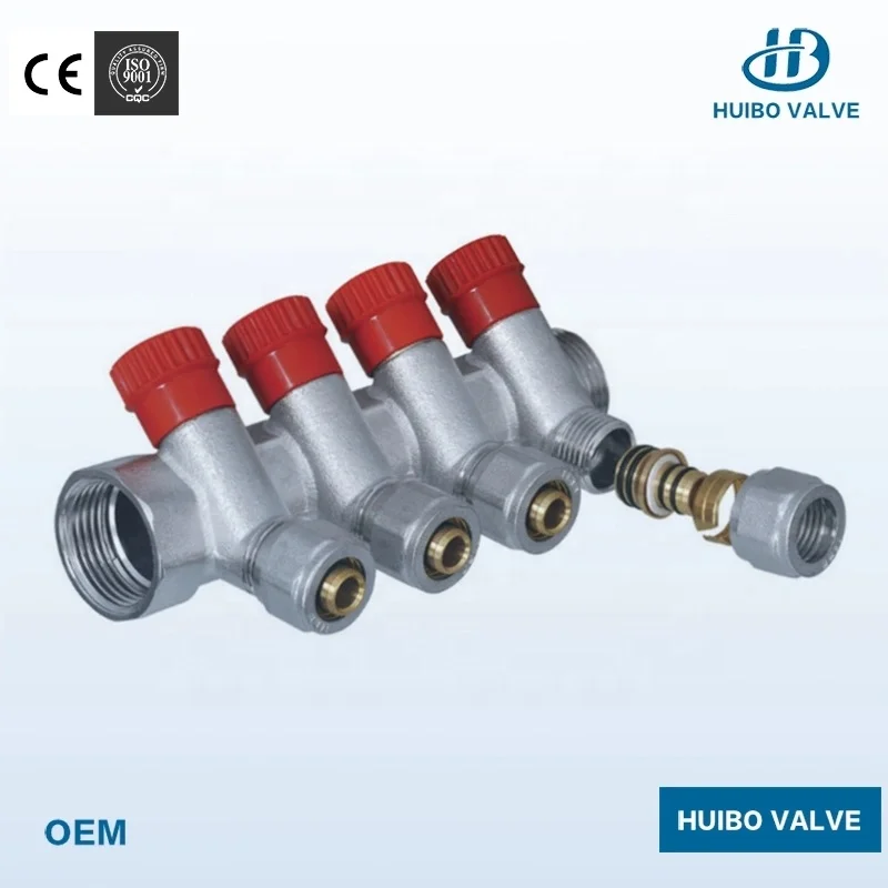 Wholesales Brass Separator Gas Valve Manifold with Hose Faucet Handle Adjustable for floor heating
