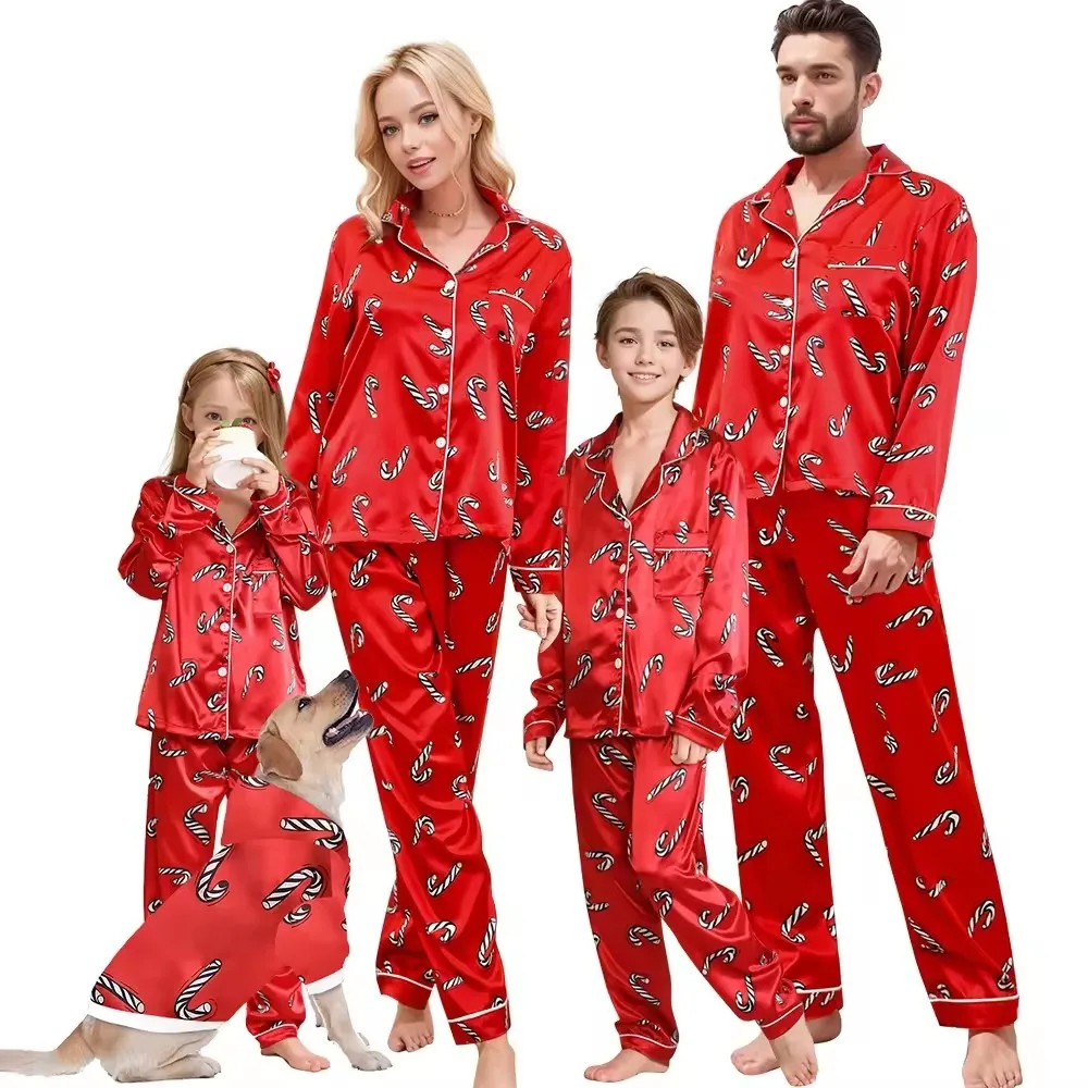 Custom Print Satin Cotton Women Men Kid Family Pajamas Matching Printed Pyjamas Pj Pjs Set For Woman Christmas Clothes