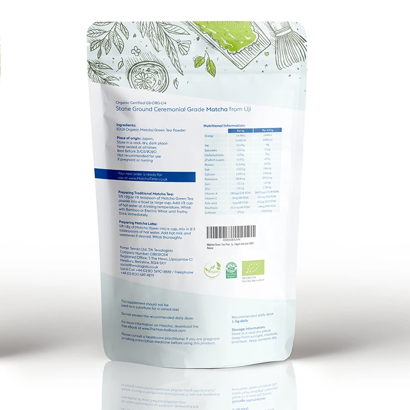 Custom Printing Zip Lock Bags Aluminum Foil Stand Up Pouch Matcha Green Tea Powder Packing Bags