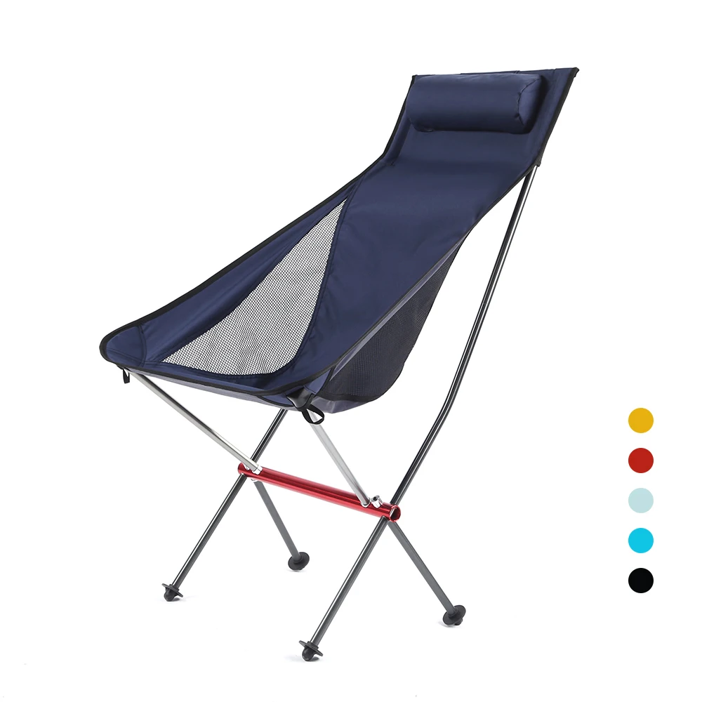 Backpacking Chairs Height Adjustable Leg High Back Compact Camping Moon Chair with Pillow Portable Ultralight Folding Box Metal