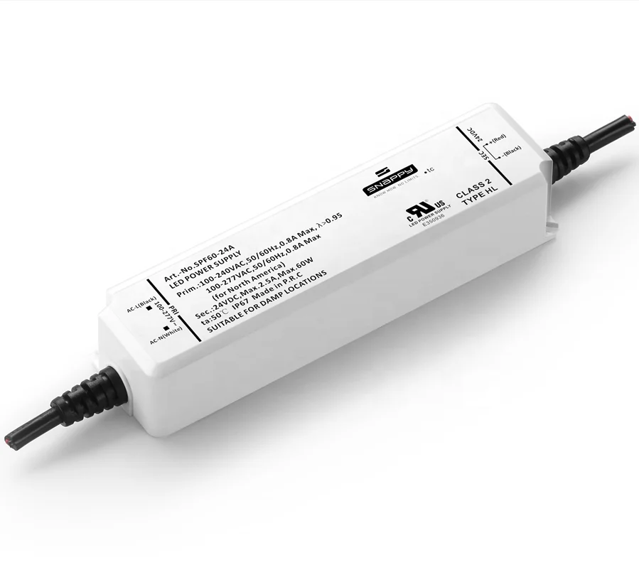 SPF60-12/15/24/36/48A Input 90~305VAC 60W 12~48V 1.25A~5A IP67 constant voltage+constant current LED Driver