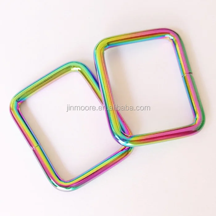 Rainbow Metal Rectangle Ring Buckles Webbing Strap Loops Adjuster Square Buckle